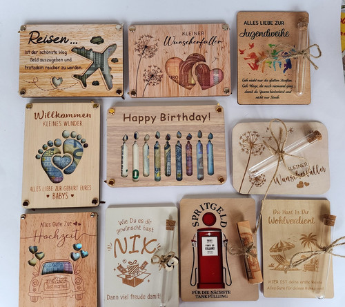 Geldgeschenk karte aus holz - karte,