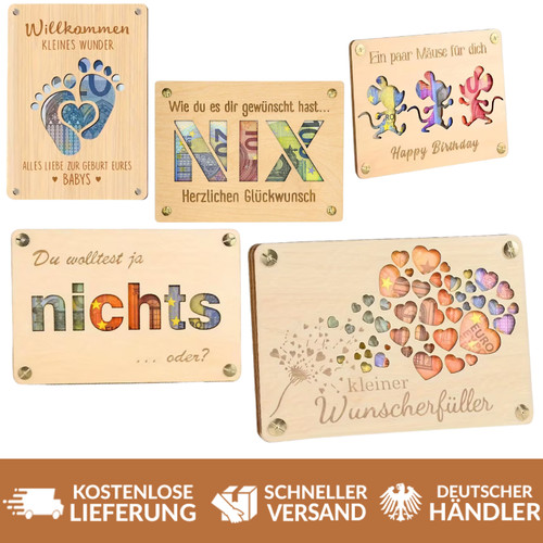 Geldgeschenk karte aus holz - karte,